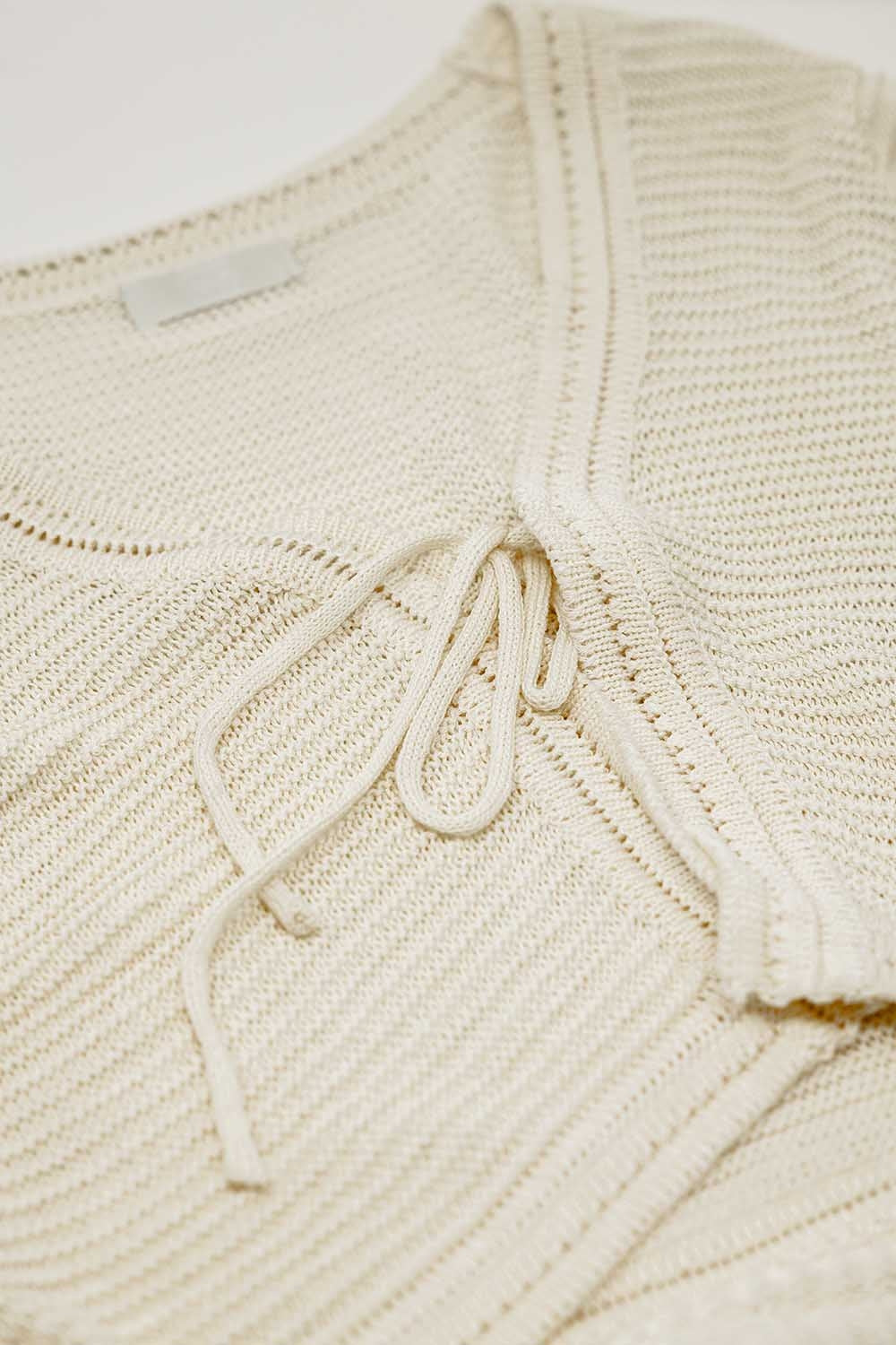 Long Bell Sleeve Knitted Cardigan in Cream With knot detail