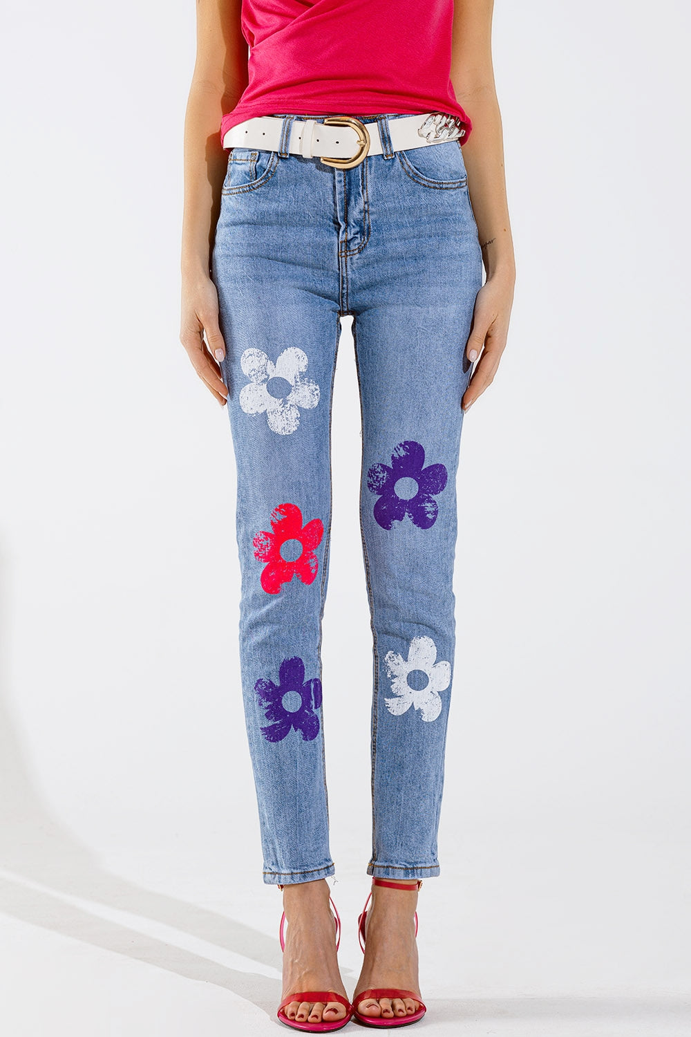 5 Pocket Jeans skinny With Flower Detail - Denim