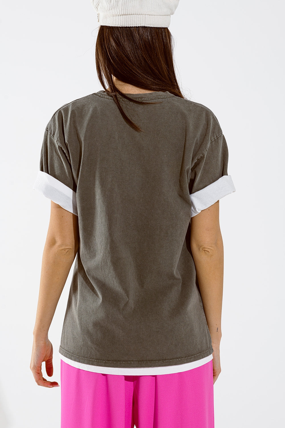 Grey oversize t-shirt Prints LA Los Angeles in pink and white - top