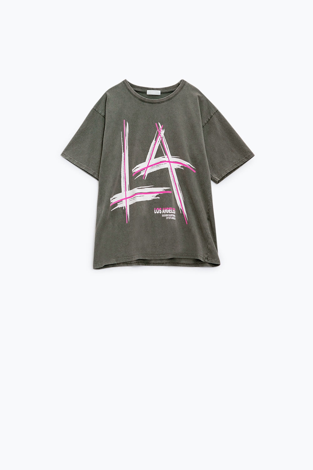 Grey oversize t-shirt Prints LA Los Angeles in pink and white - top