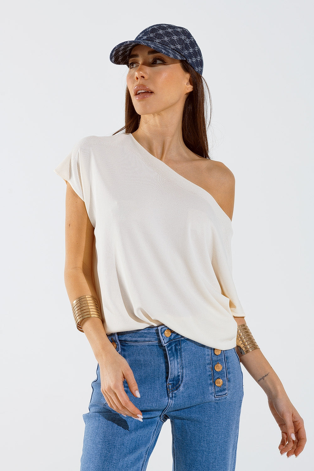 Beige boat neck relaxed sweater