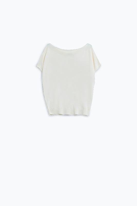 Beige boat neck relaxed sweater