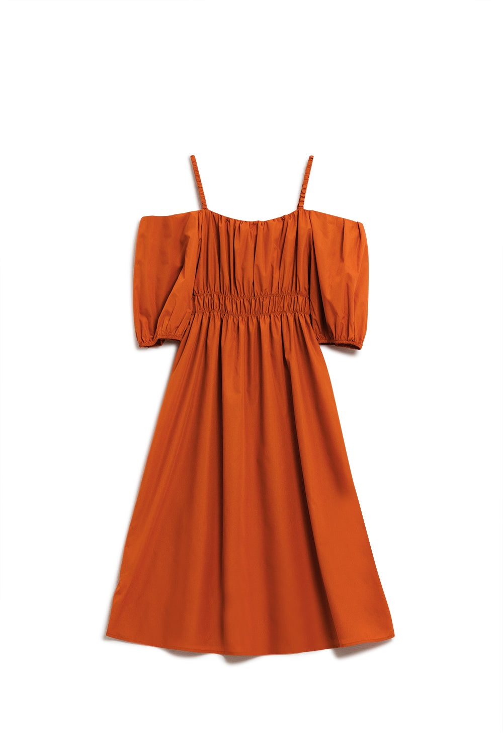 Midi orange dress with short sleeves and straps - dress
