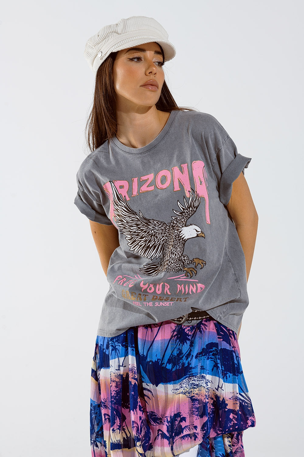 Arizona T-shirt with Eagle Digital Print in Grey