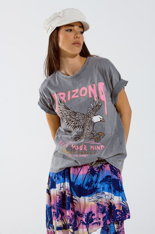 Arizona T-shirt with Eagle Digital Print in Grey - top