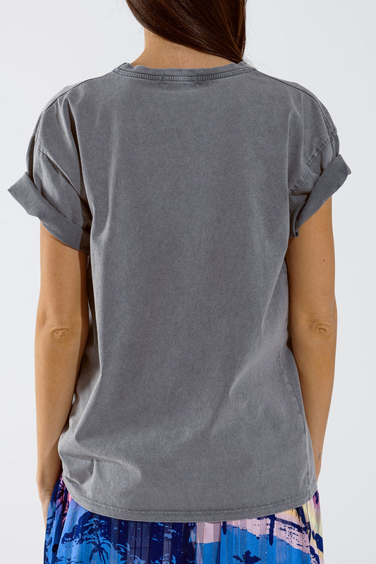 Arizona T-shirt with Eagle Digital Print in Grey - top
