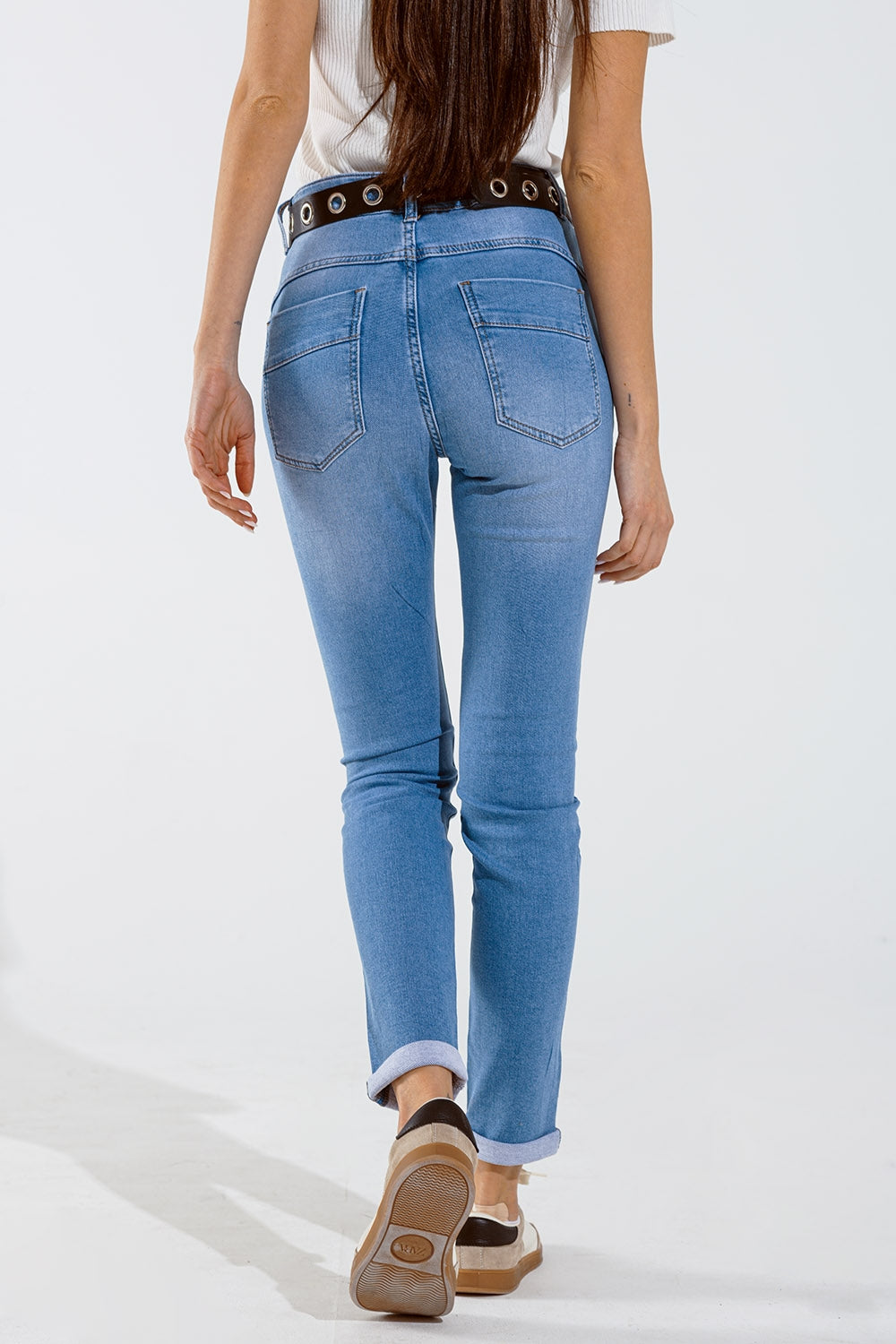 Skinny jeans in washed blue with strass all over the front - Denim