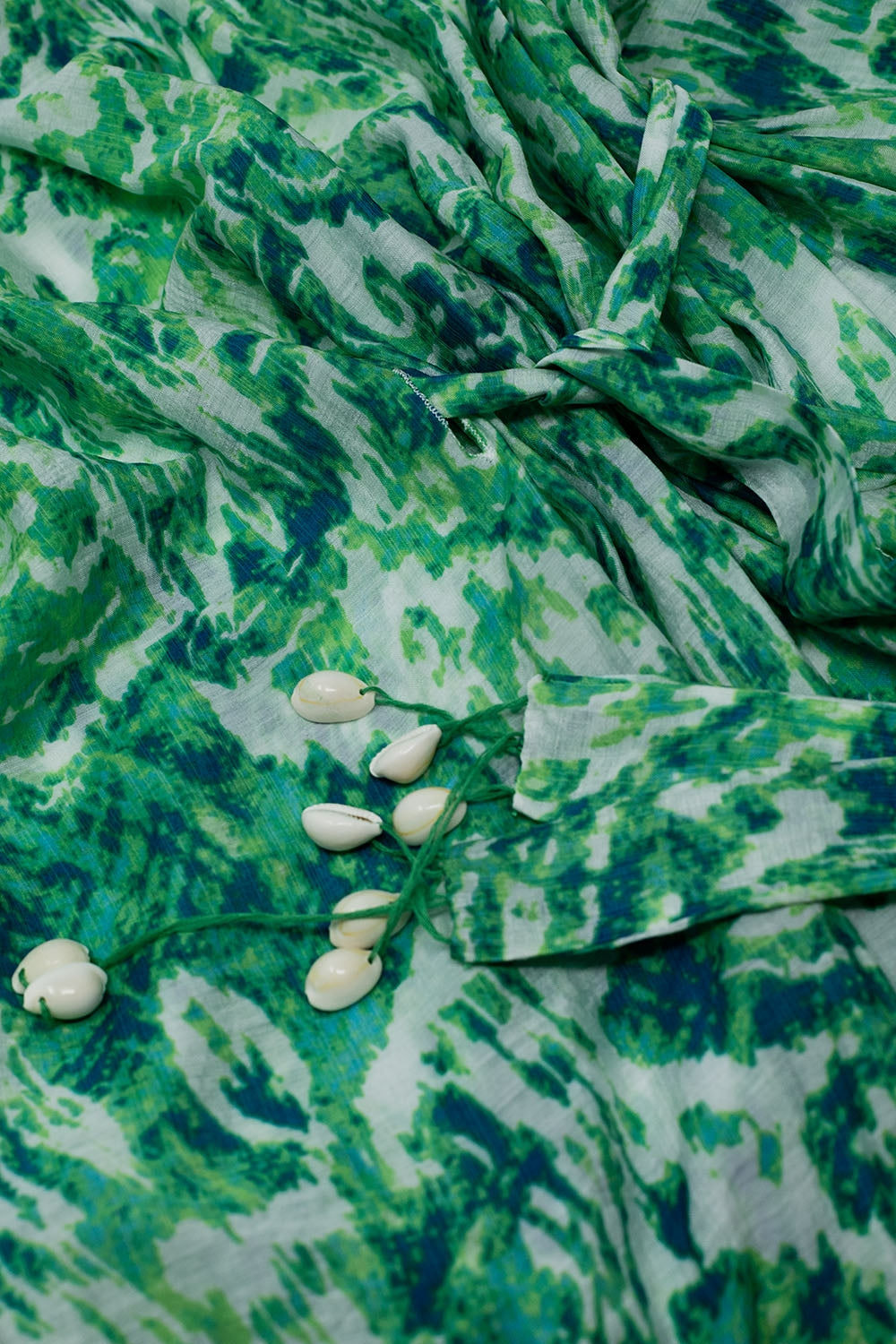 Green Long Kimono With Drawstring Closing in Tribal Print - kimono jacket