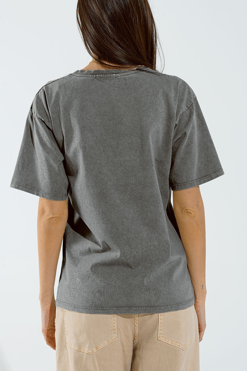 Washed Effect Hawaii T-Shirt In Grey - top
