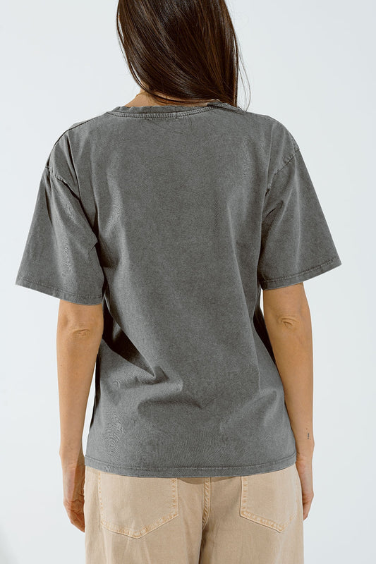 Washed Effect Hawaii T-Shirt In Grey - top