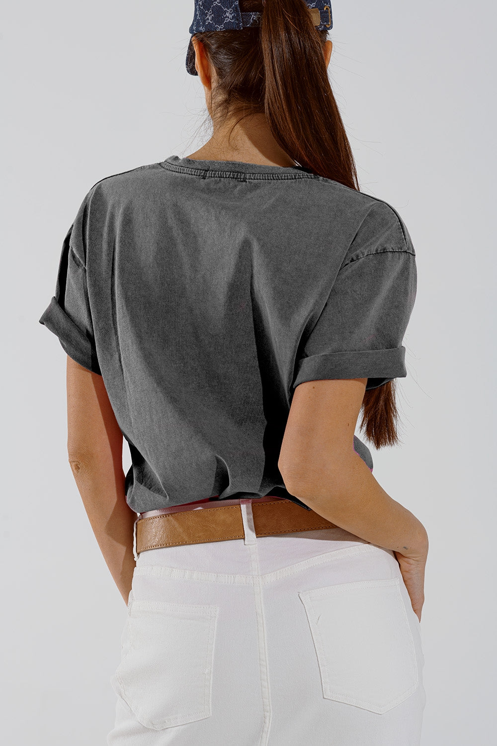 Grey Crew Neck T-shirt With Belleville text - top