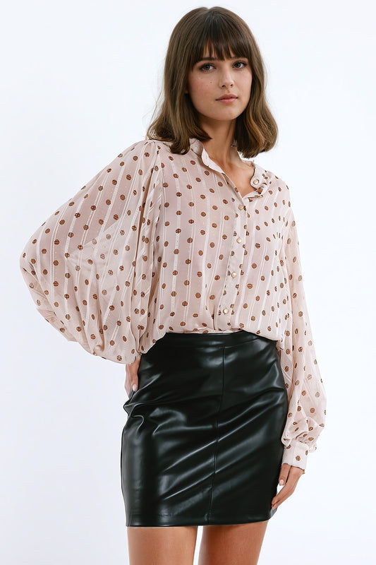 Blouse with balloon sleeves and polka dots in Beige - Shirts