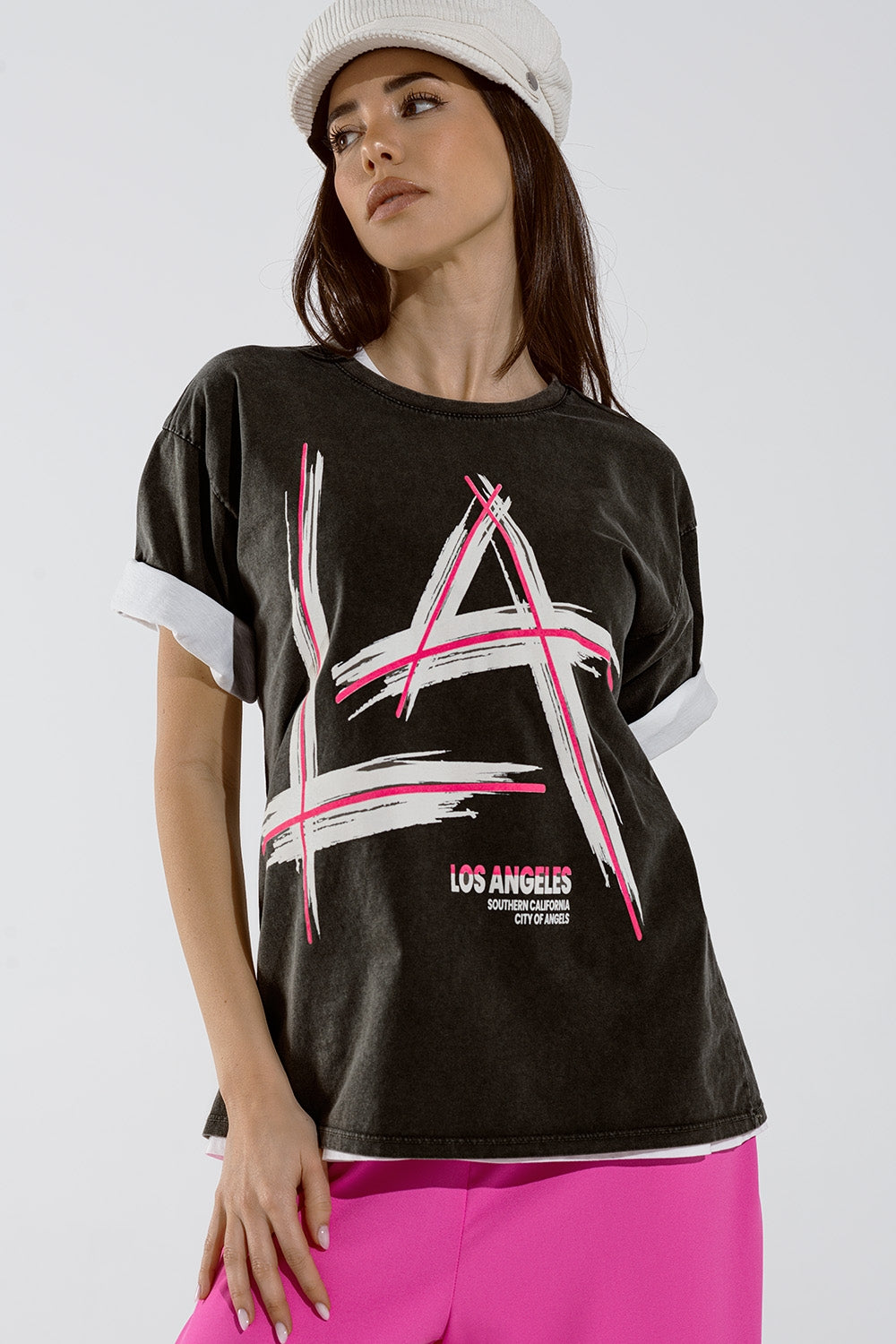 Black Relaxed t-shirt printed LA Los Angeles logo - top