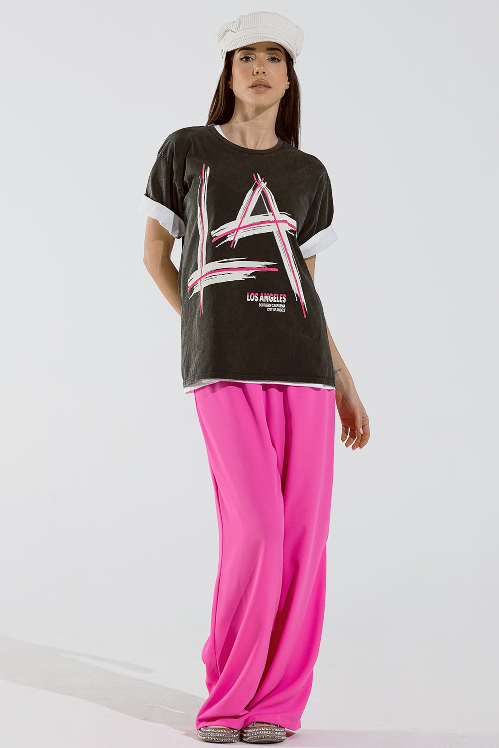 Black Relaxed t-shirt printed LA Los Angeles logo - top