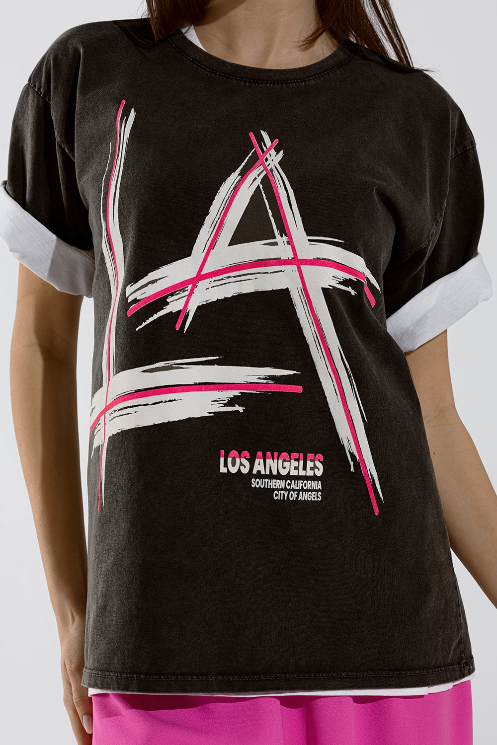 Black Relaxed t-shirt printed LA Los Angeles logo - top