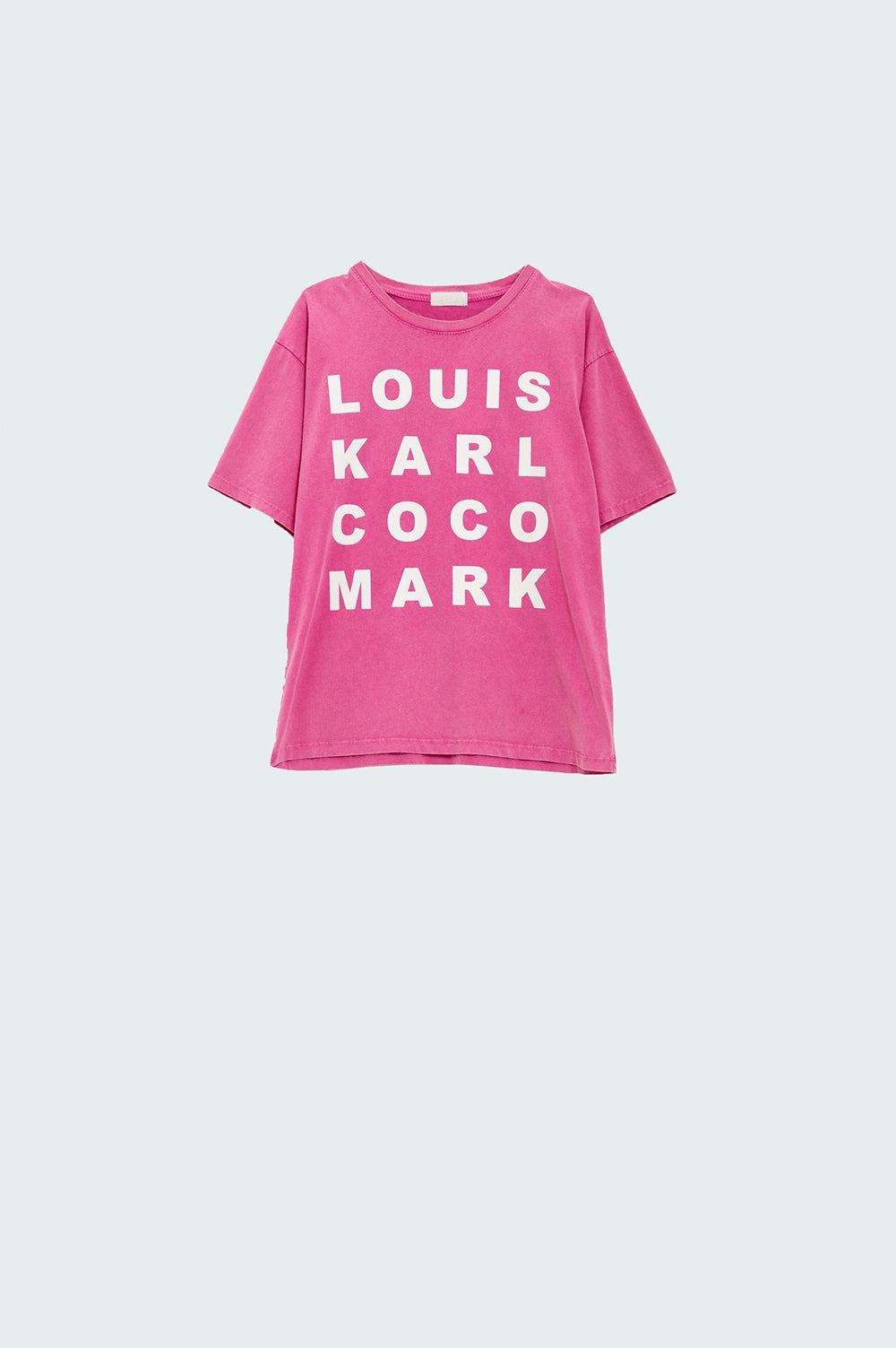 Fuchsia T-shirt With famous Names Logos At The Front - top