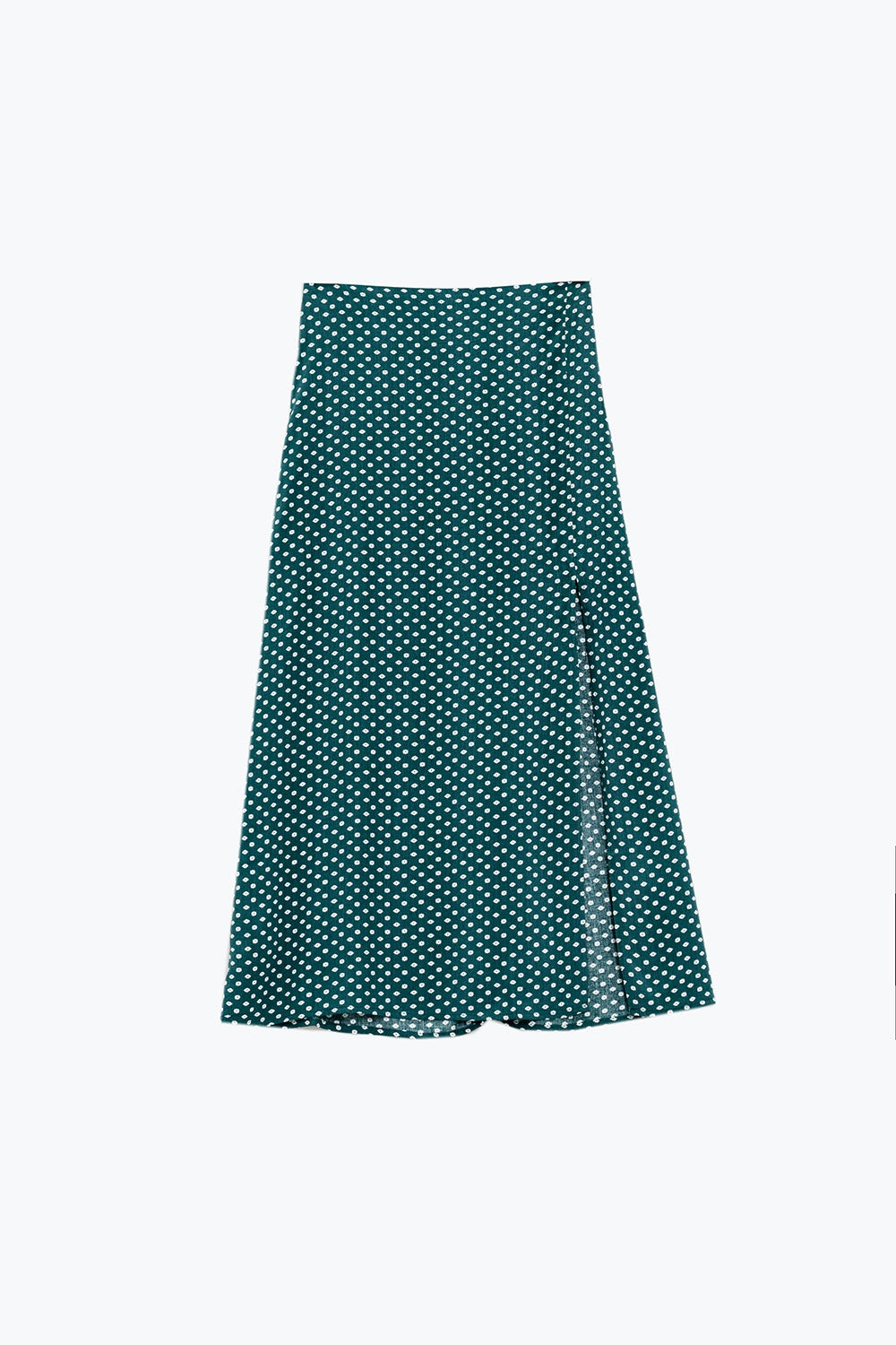 Maxi Skirt in Green With Flower Print and Side Slit