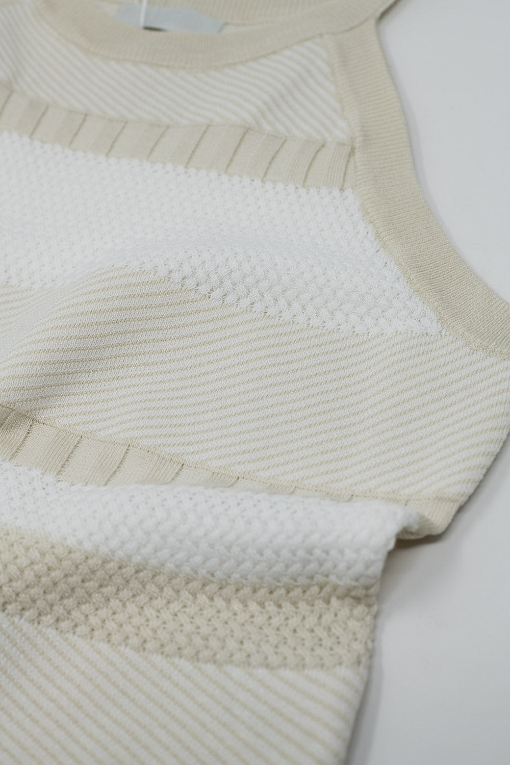 Beige Halter Tank top With Stripe Design In Different Knits