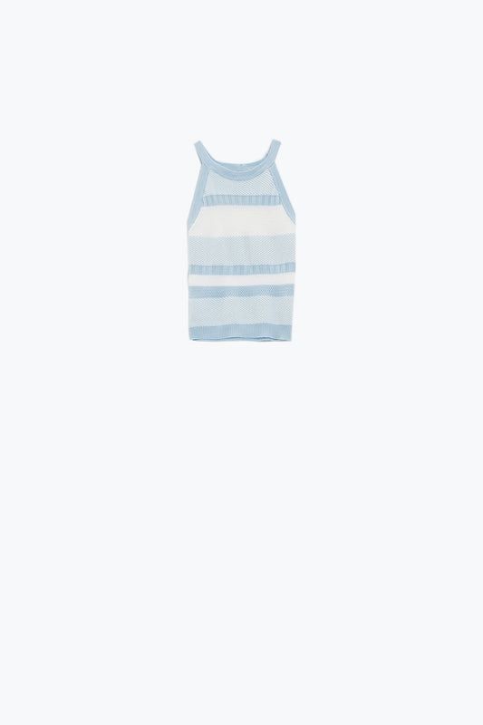 Blue Halter Tank top With Stripe Design In Different Knits - jumper