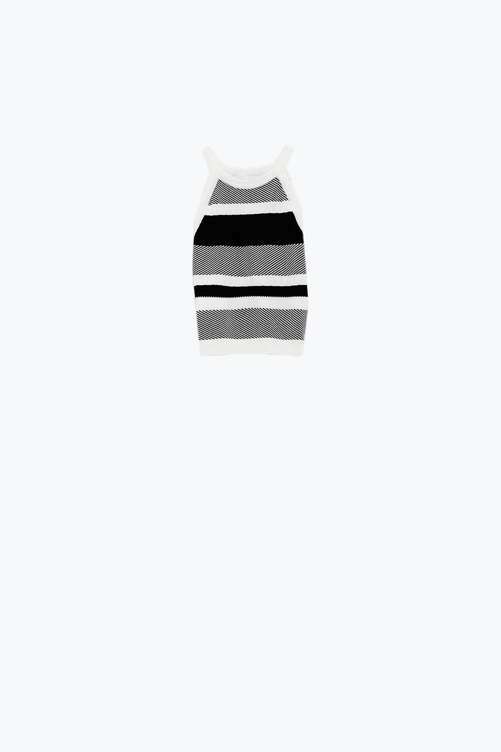 Black and White Halter Tank top With Stripe Design In Different Knits