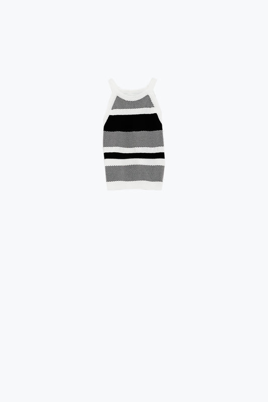 Black and White Halter Tank top With Stripe Design In Different Knits