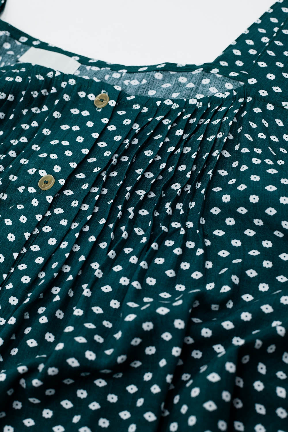 Button Up Blouse With Frilly Short Sleeves and Flower Print in Green