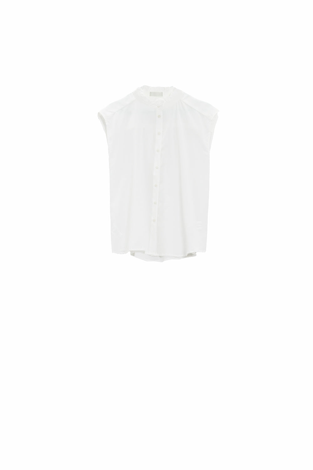 Mao collar Sleeveless White Button up Blouse - Shirts