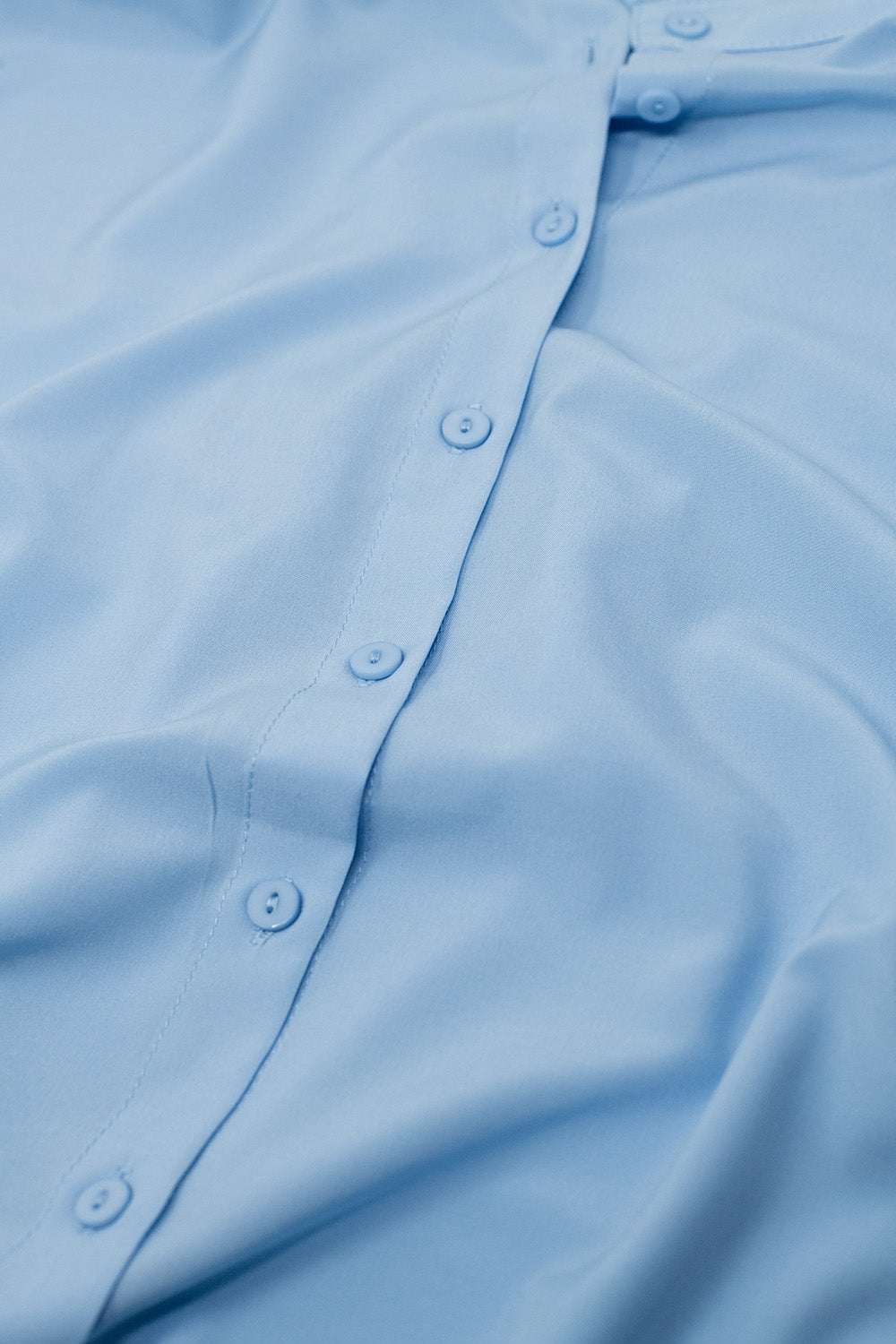 Mao Collar Sleeveless Blue Button up Blouse - Shirts