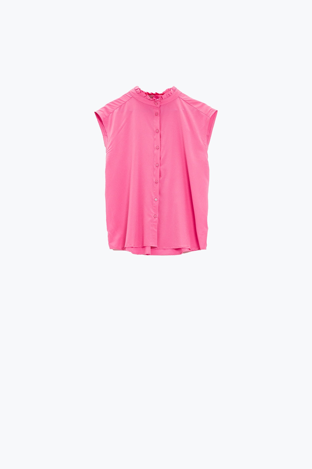 Mao Collar Sleeveless Pink Button up Blouse - Shirts