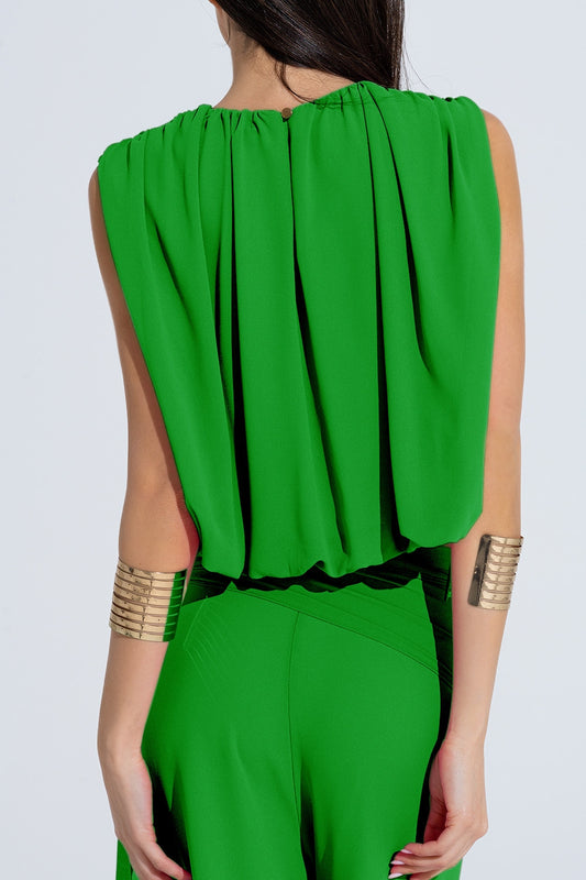 green chiffon Top With Ruche Design - top