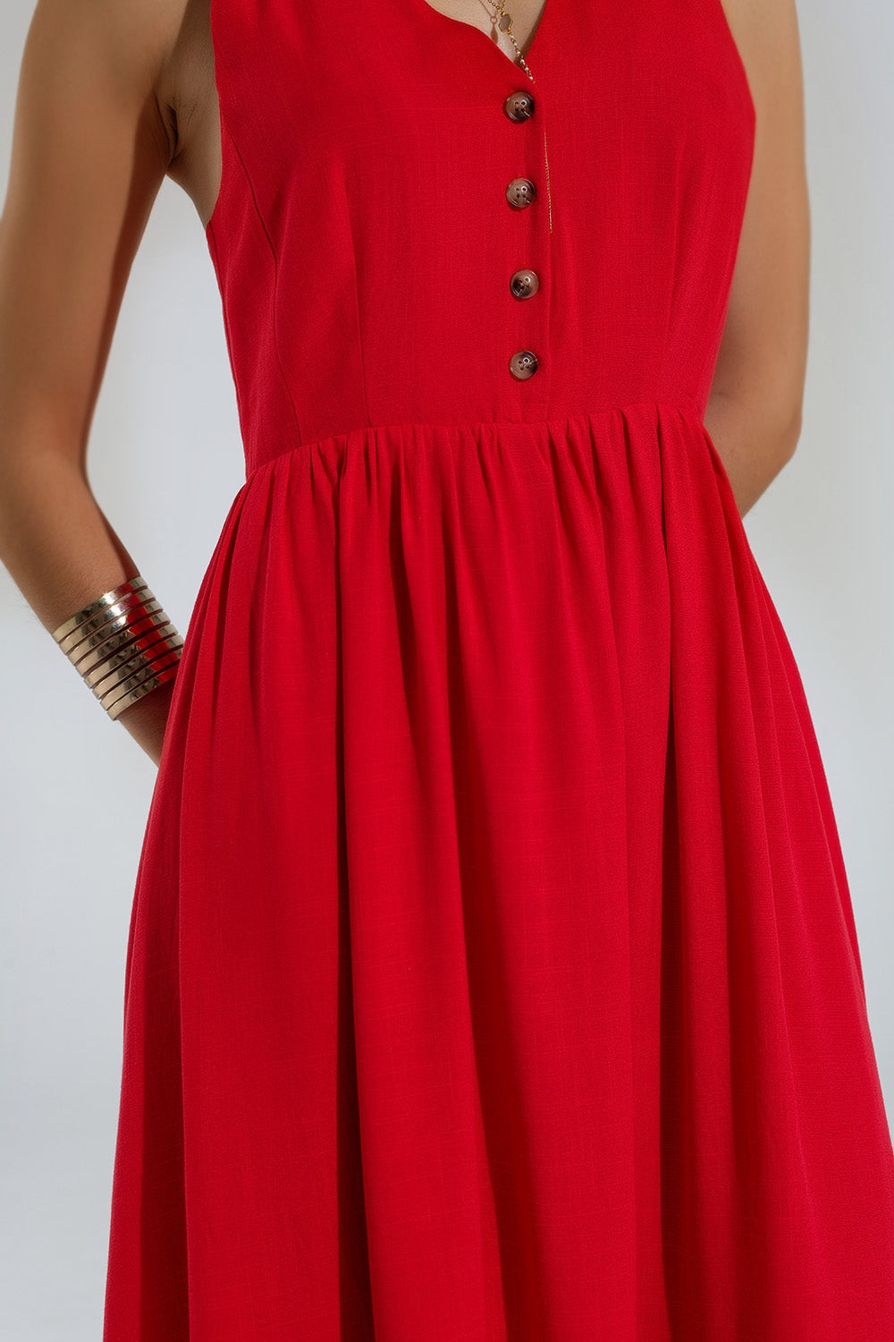 Red dress with button detail - dress