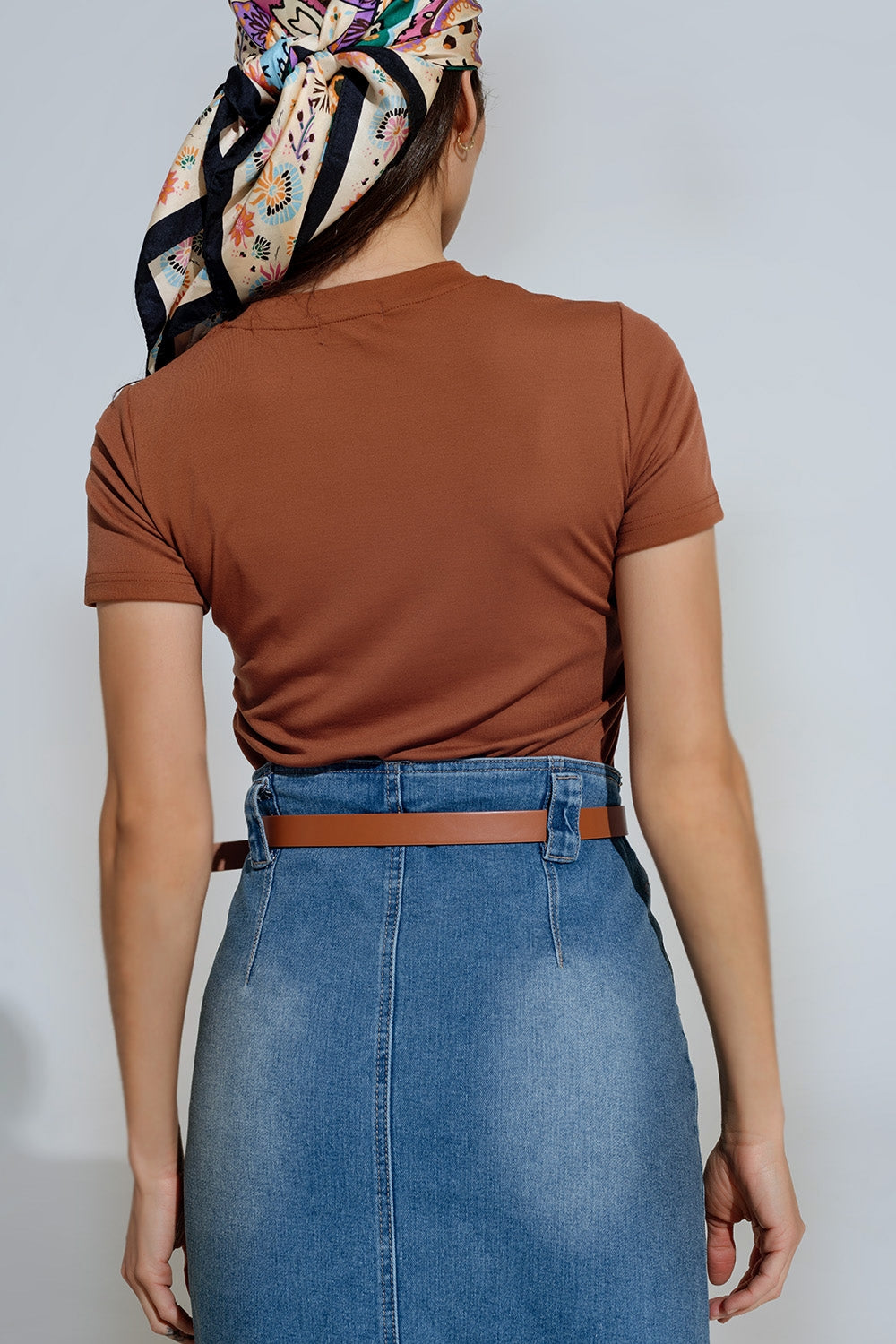 Brown Crew Neck T-shirt With Graphic Print - top