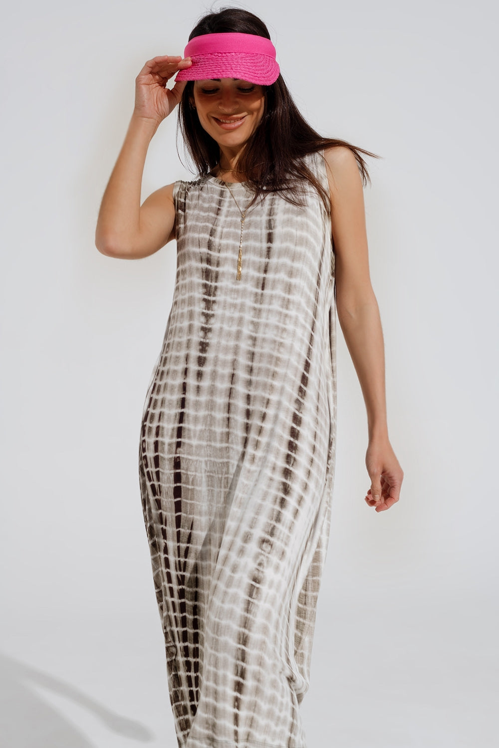 Relaxed maxi Tie dye Dress In Shades of khaki - dress