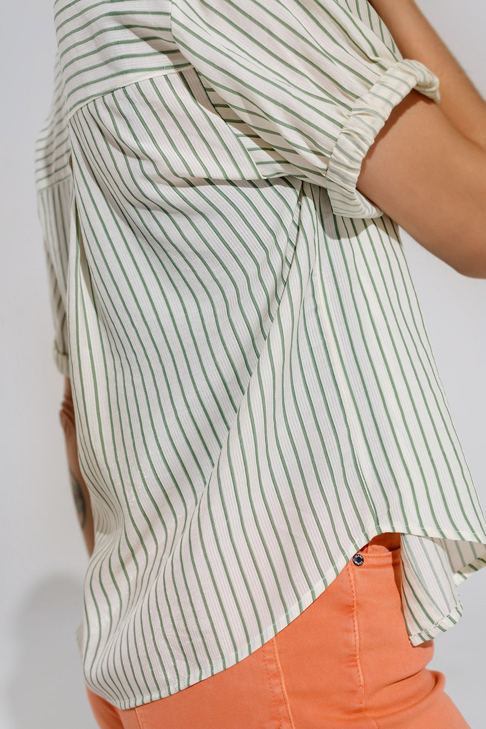 White Striped Blouse With Love Logo On Chest - Shirts