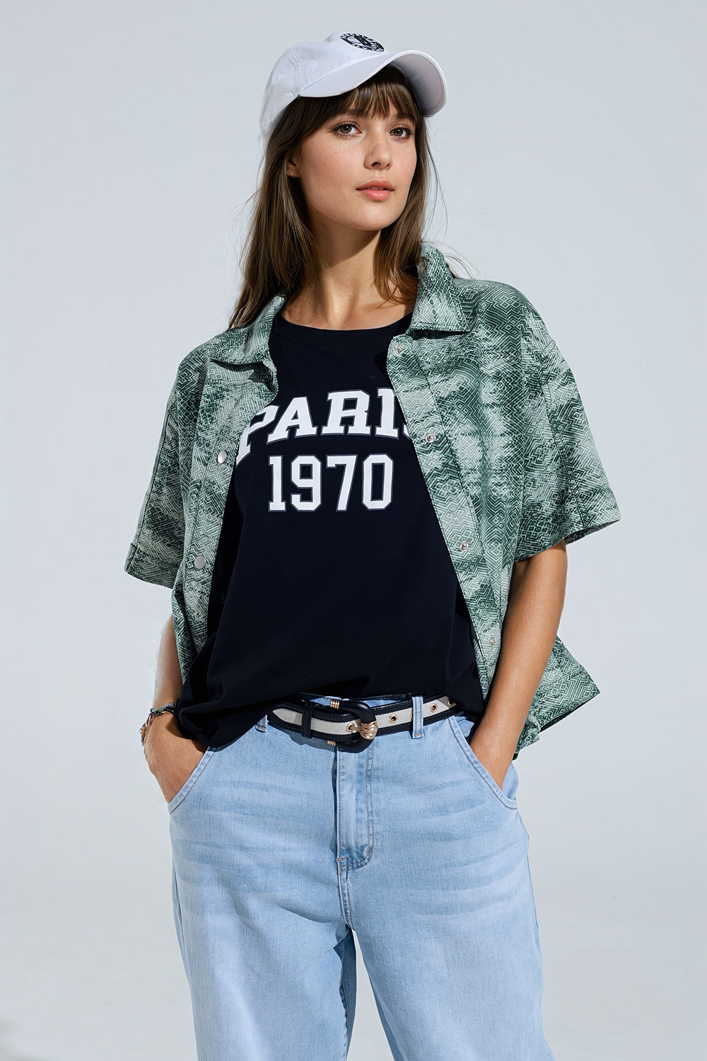 Button Up Polo Shirt In Tie Dye Green