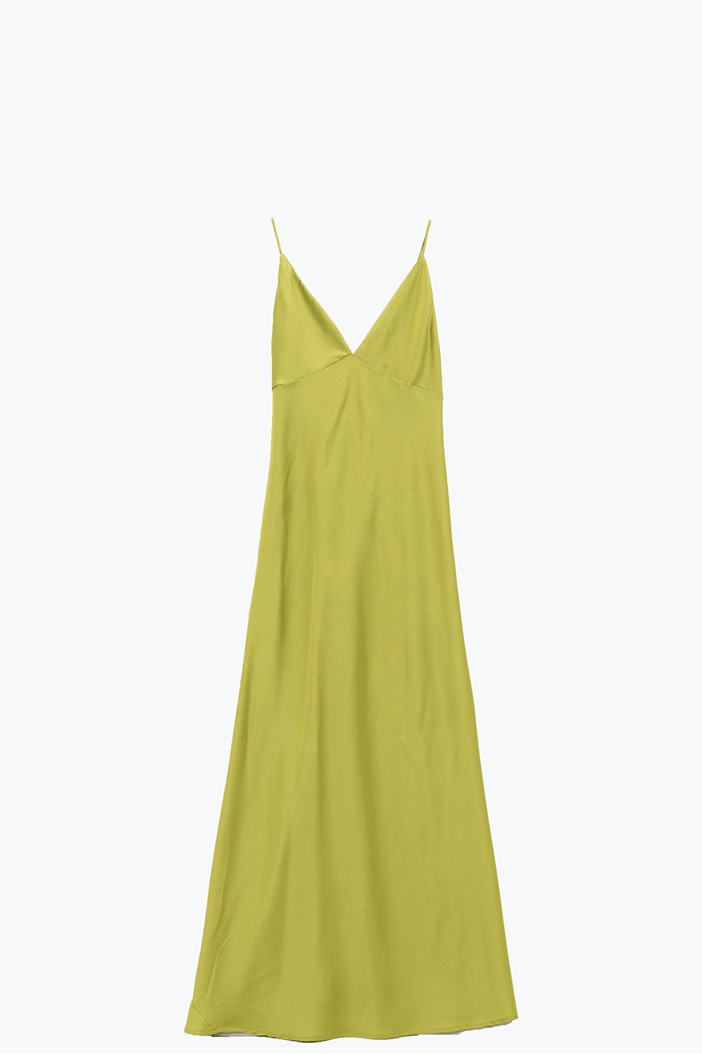 Satin Maxi Dress With Spaghetti Straps in Lime Green - dress