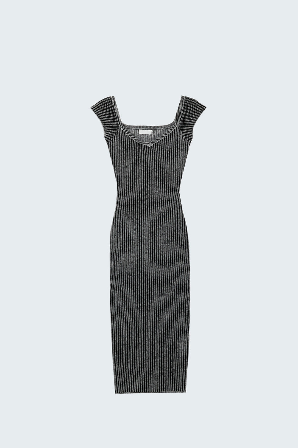 Black Midi Thick Rib Bodycon Dress With Cap Sleeves - dress