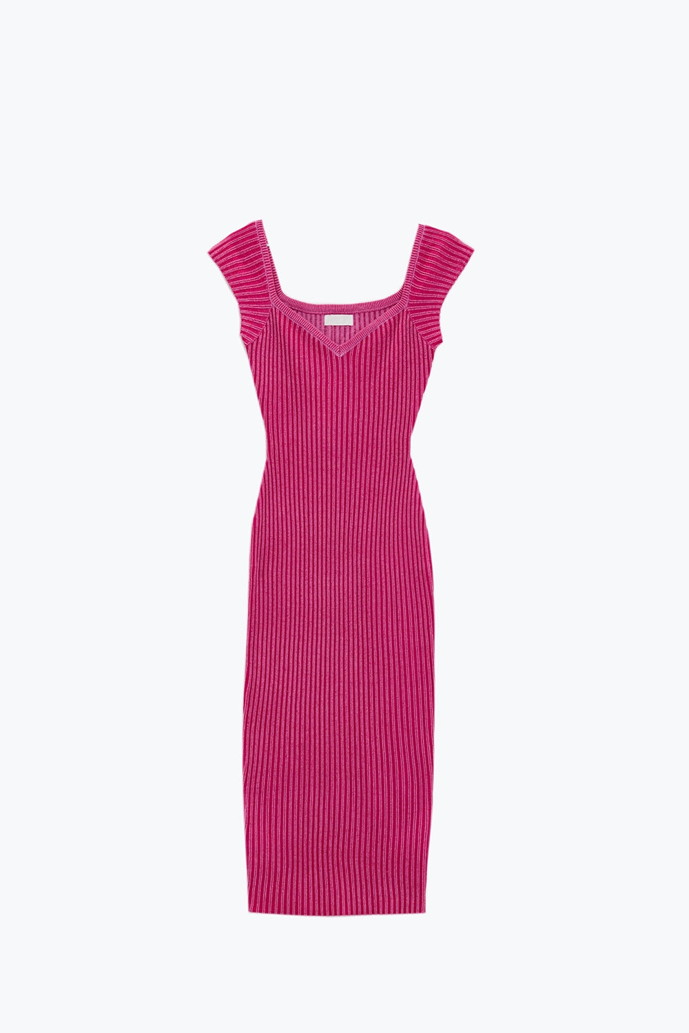 Pink Midi Thick Rib Bodycon Dress With Cap Sleeves - dress