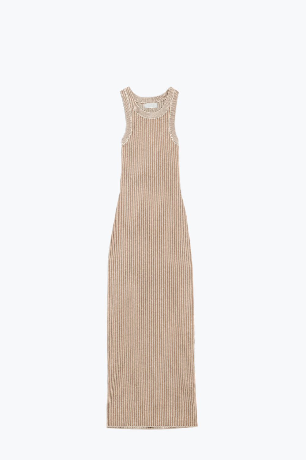 Robe longue moulante sans manches dos nu côtelée de couleur beige