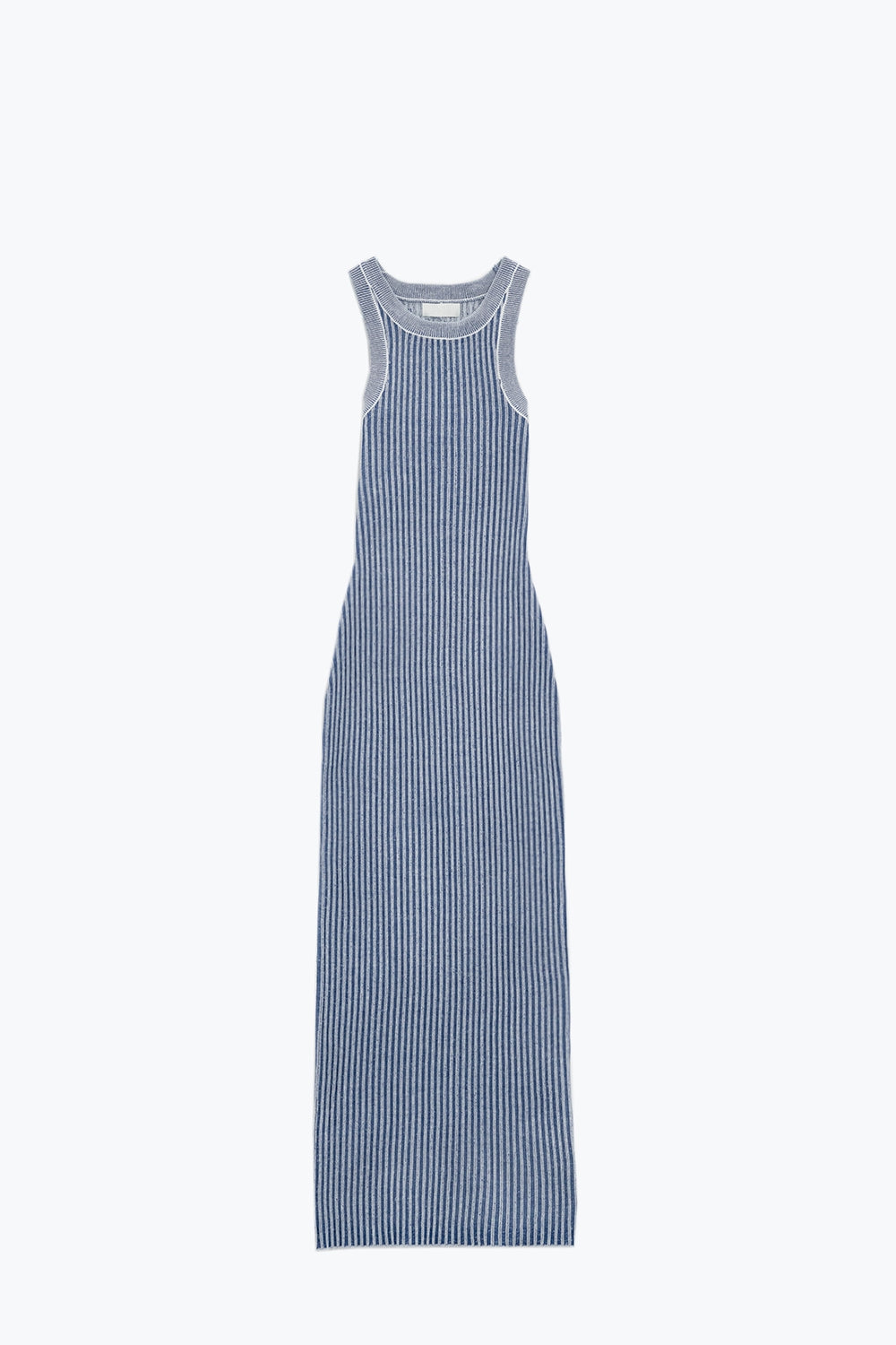 Robe longue moulante côtelée dos nu sans manches bleue