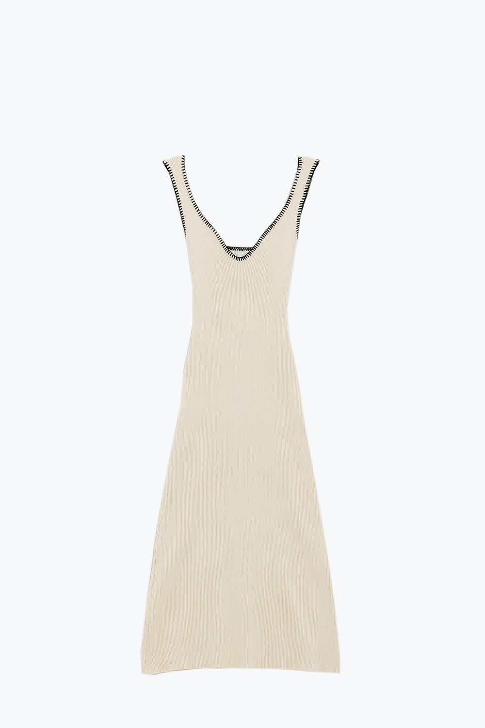 Robe d'été moulante en maille beige à liseré noir