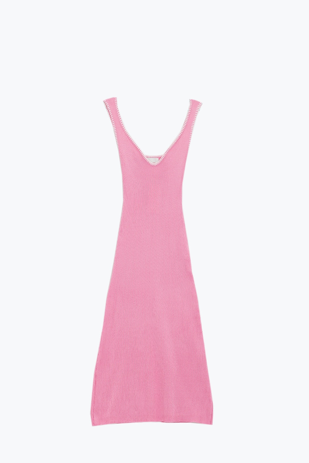 Robe d'été moulante en maille rose avec liseré blanc