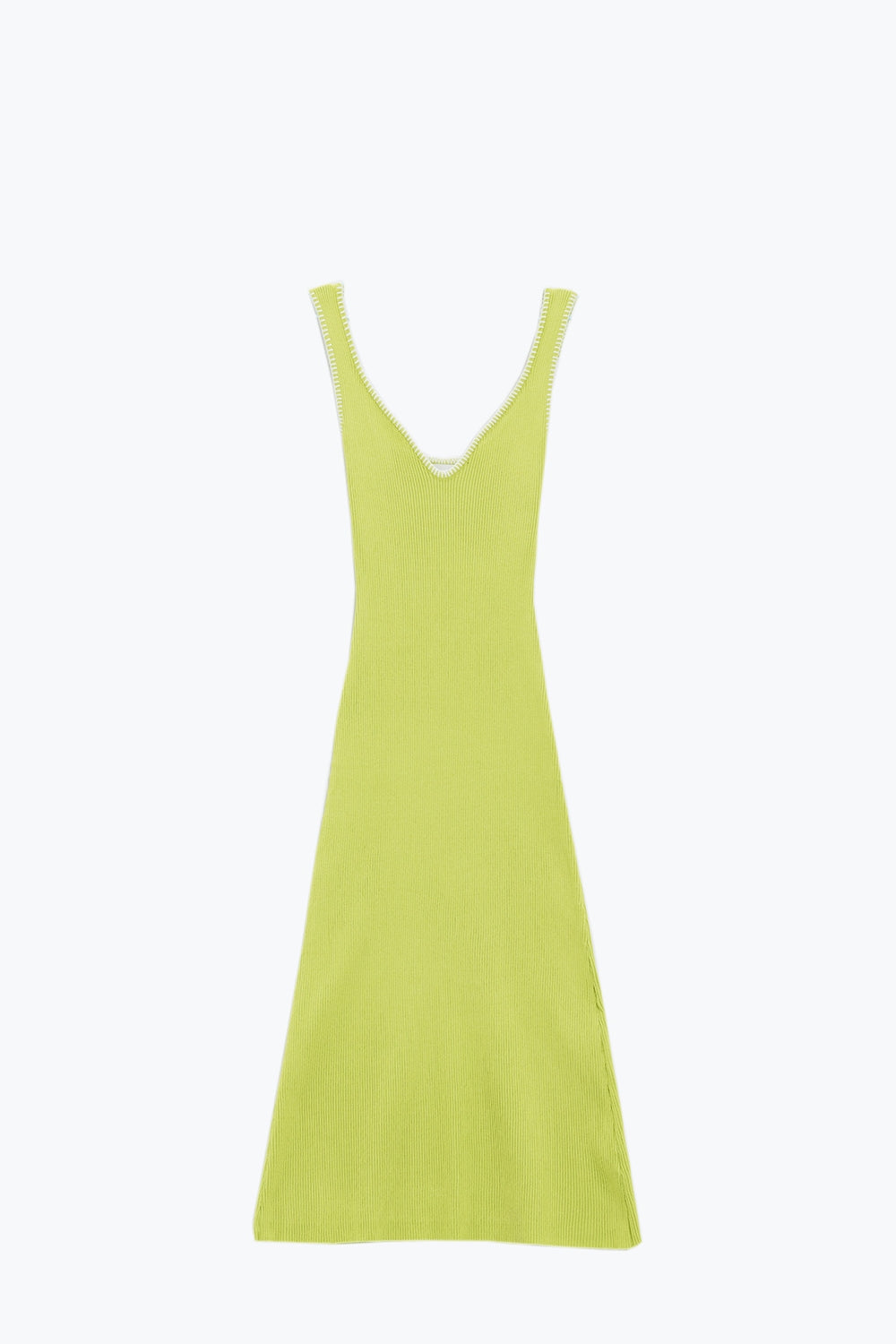 A-line Summer Body Hugging Dress in Lime Green With White Trim - dress