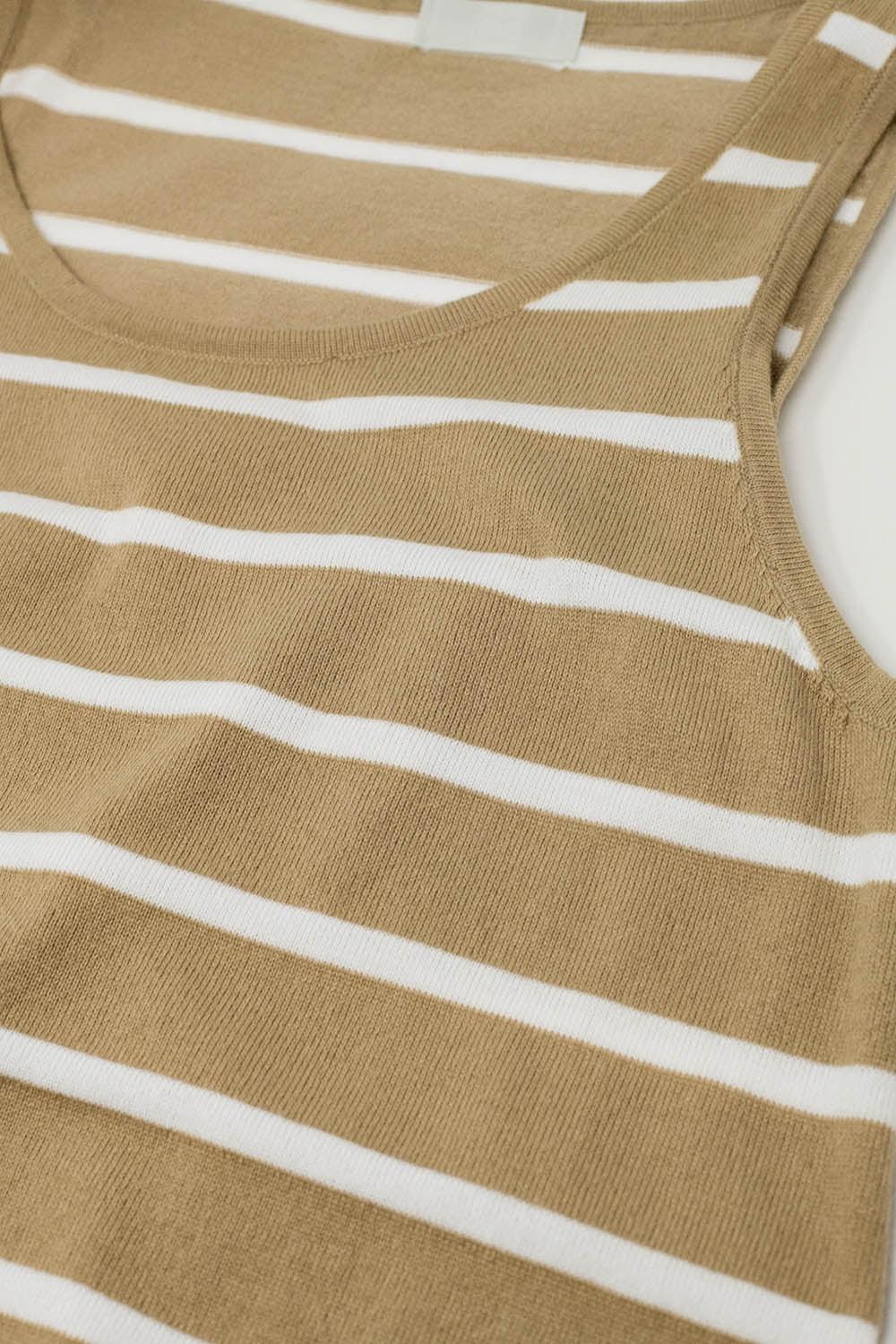 Tank maxi Dress With Scoop Neck In beige With White Stripes - dress