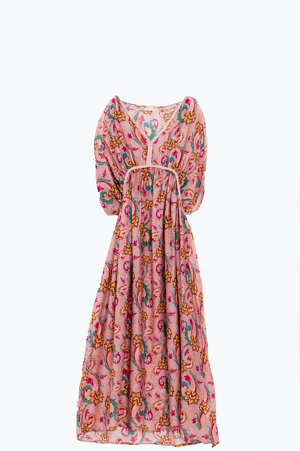 Maxi Dress In Pink With Braided Seams And Flower Print - dress