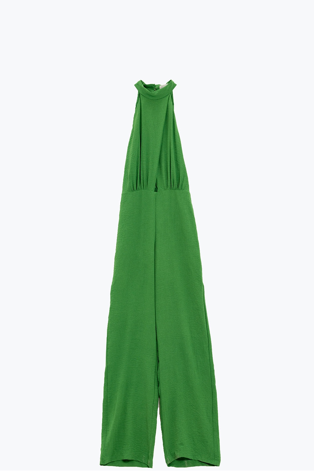 Green Jumpsuit With Crossed Halter Neckline - One-piece