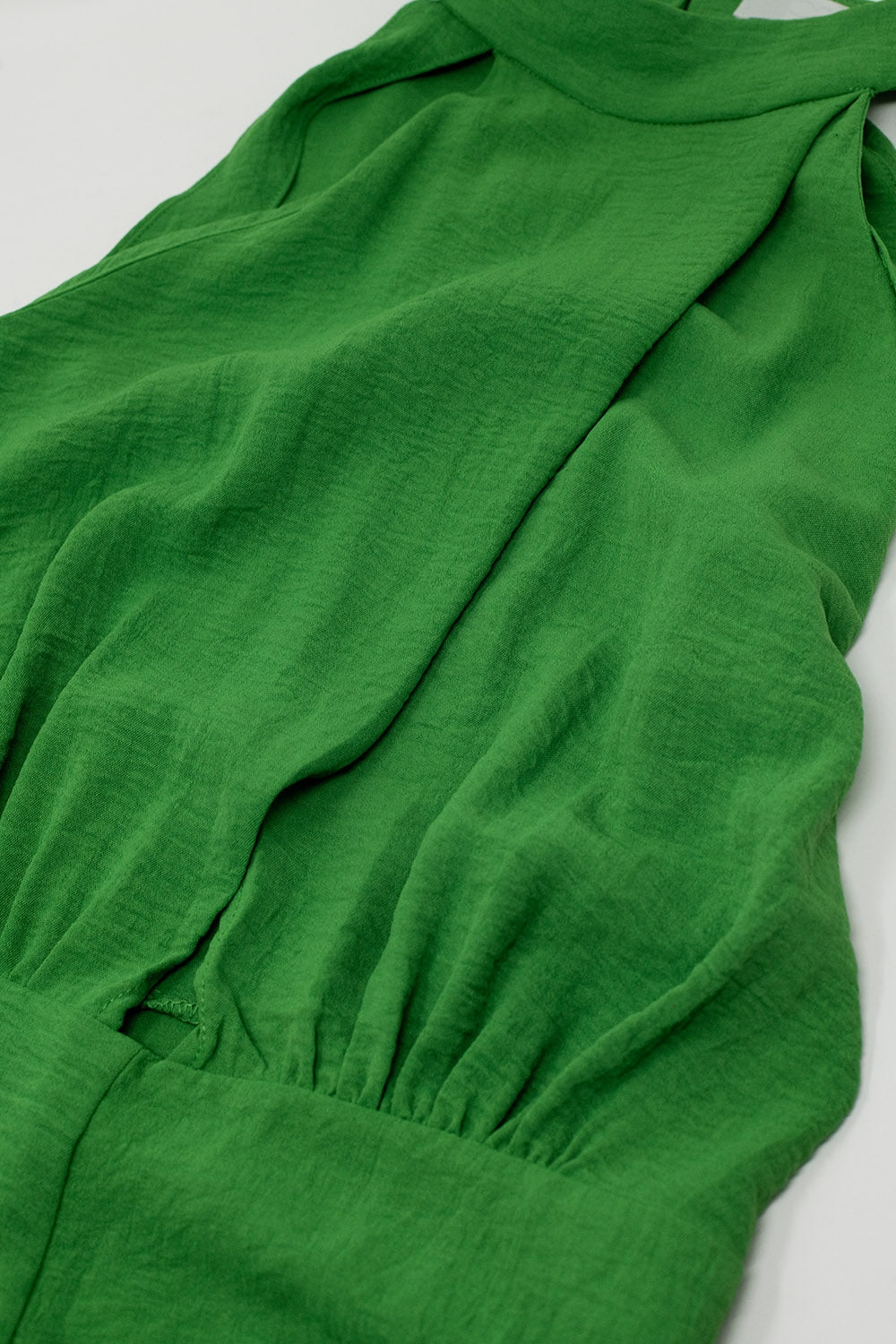 Green Jumpsuit With Crossed Halter Neckline - One-piece