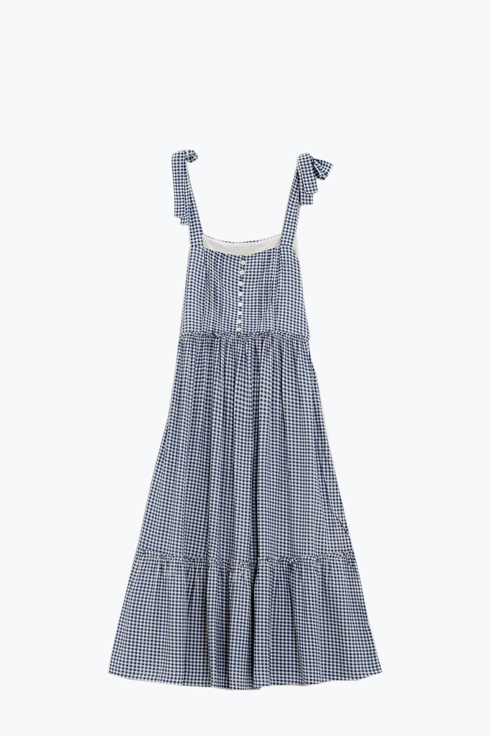 Blue and White Gingham A-line Dress With Adjustable Straps - dress