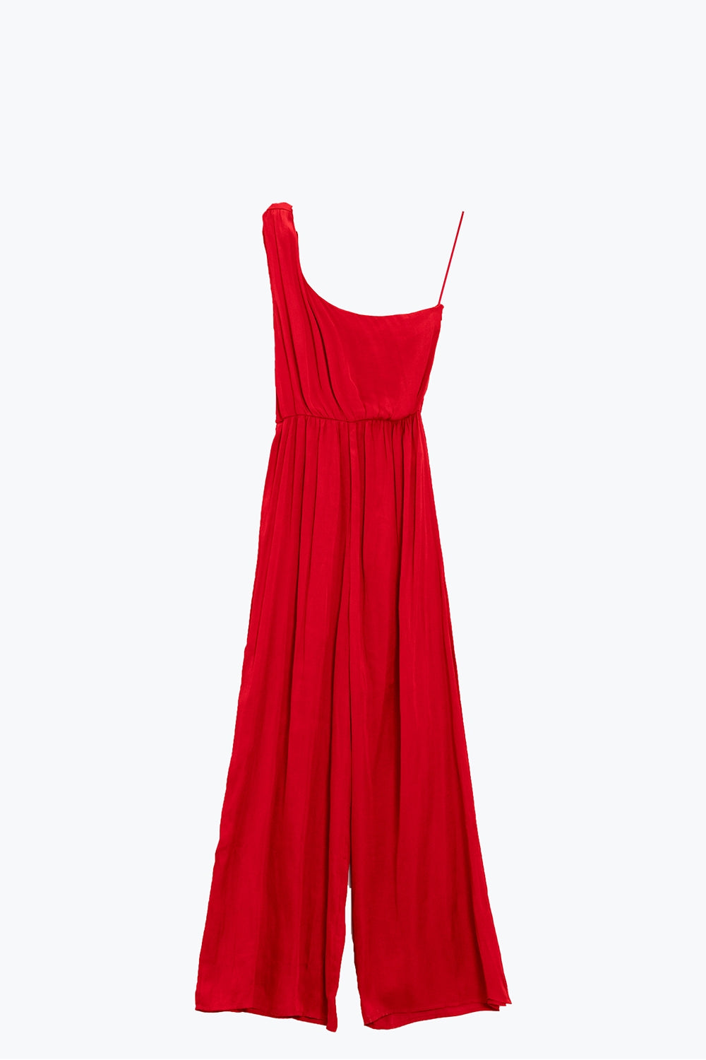 Drapped One Shoulder Jumpsuit With Cinched Waist In Red - One-piece