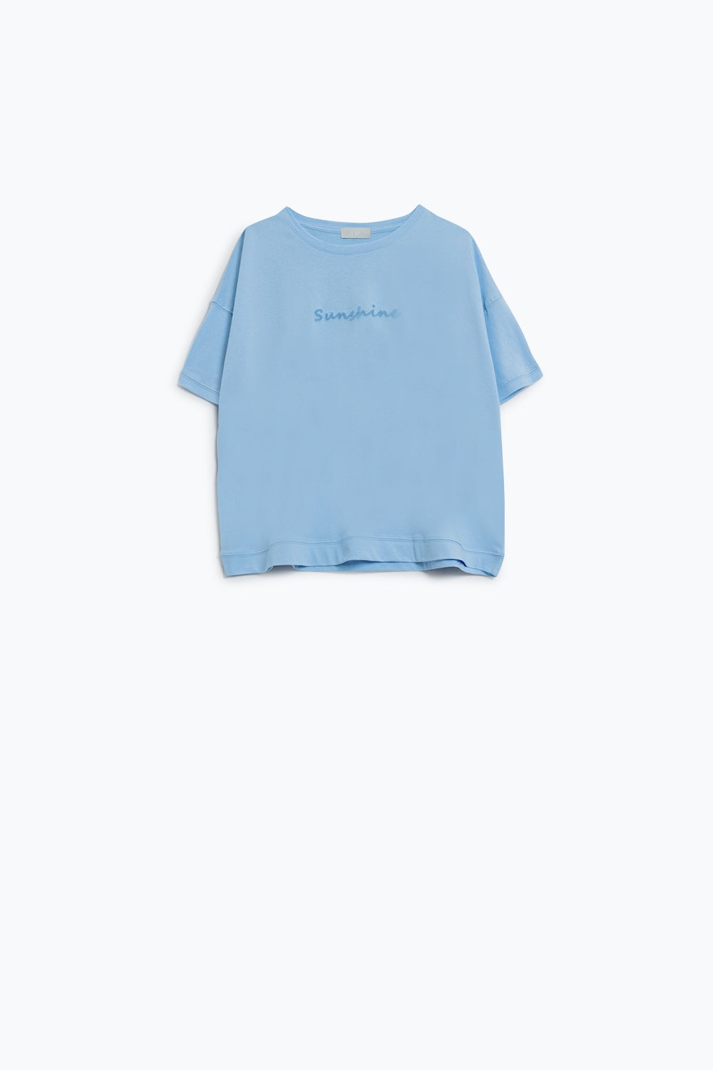 Sunshine oversized T-shirt with textured text at the front in blue - top